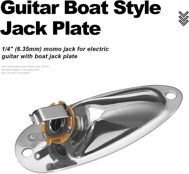 MAXCHEER Guitar Input Jack Socket Plate Output Loaded Boat Style 1/4 Inch with Screws for Fender Stratocaster Strat St Mono Electric Guitar for Electric Guitar Replacement Parts (Chrome) - Image 2